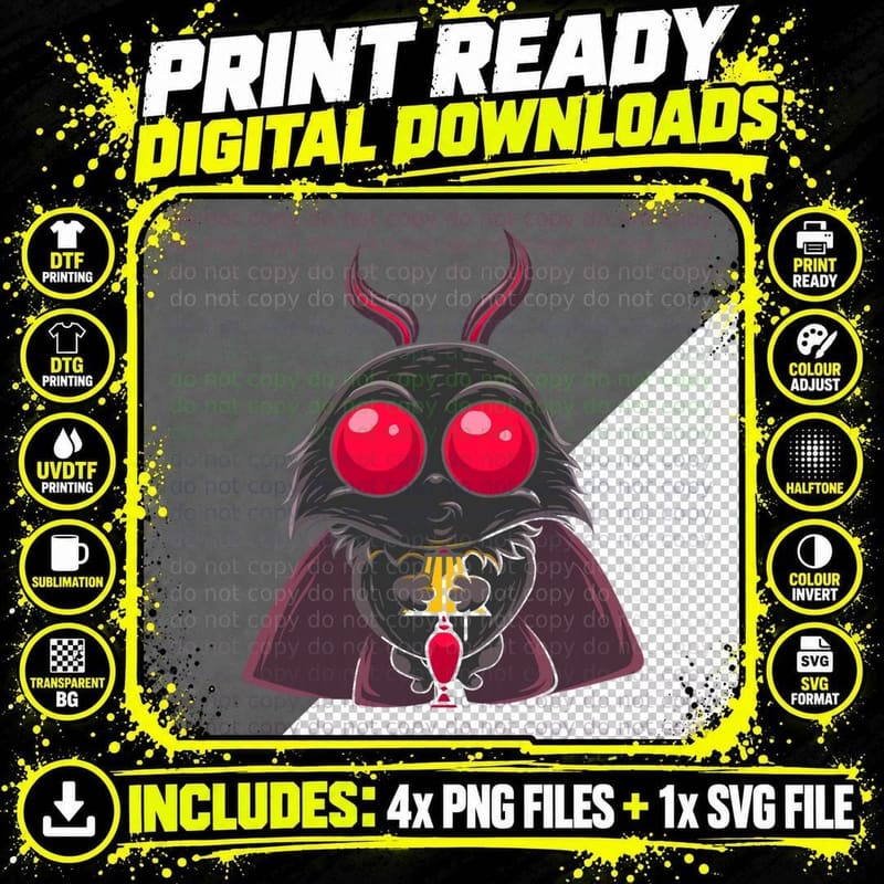 Pastel Goth Mothman Lamp Folklore Cryptid Creepy Png SVG Digital Bundle