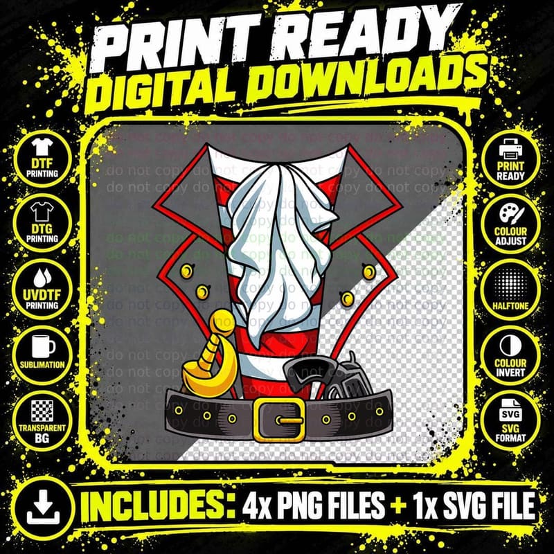 Pirate Captain Costume Party Easy DIY Halloween Boys Png SVG Digital Bundle
