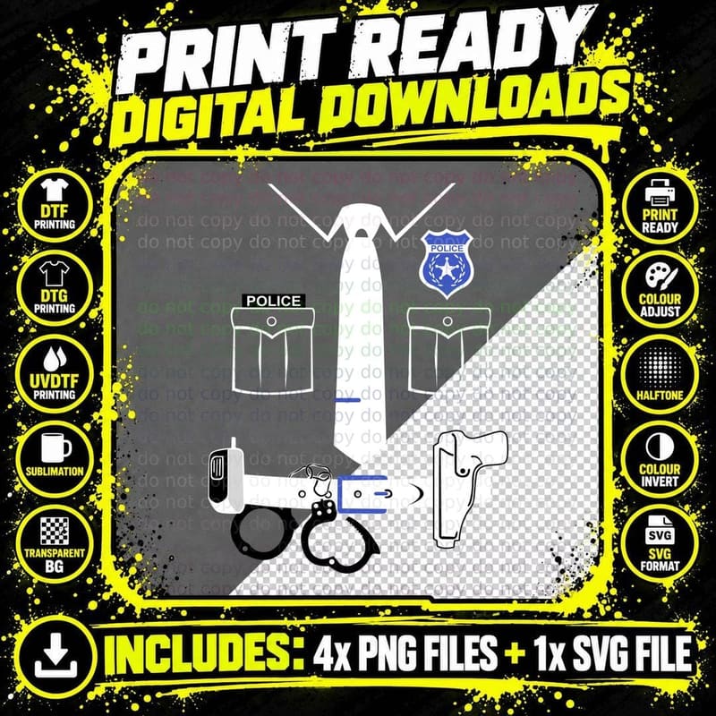 Police Uniform T-Shirt, Halloween Costume Png SVG Digital Bundle