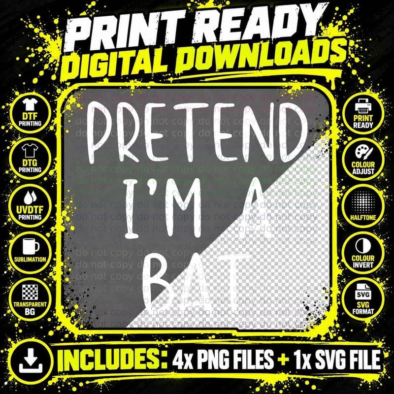 Pretend Bat Costume Halloween Lazy Easy T-Shirt Png SVG Digital Bundle