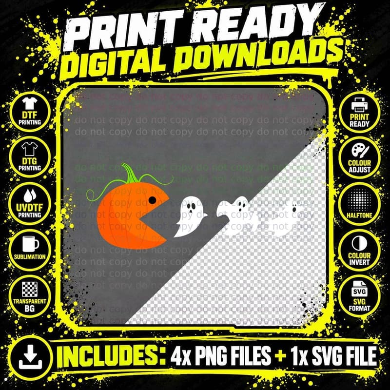 Pumpkin Eats Ghosts T-Shirt, Halloween Costume Png SVG Digital Bundle