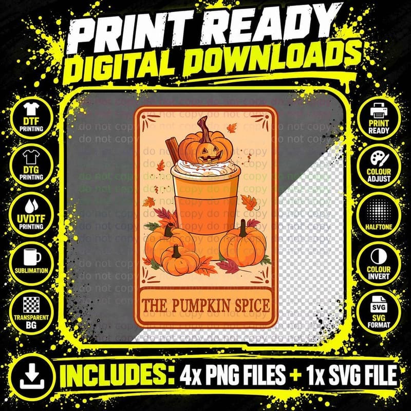 Pumpkin Spice Tarot Card Autumn Pumpkin Halloween Women Png SVG Digital Bundle