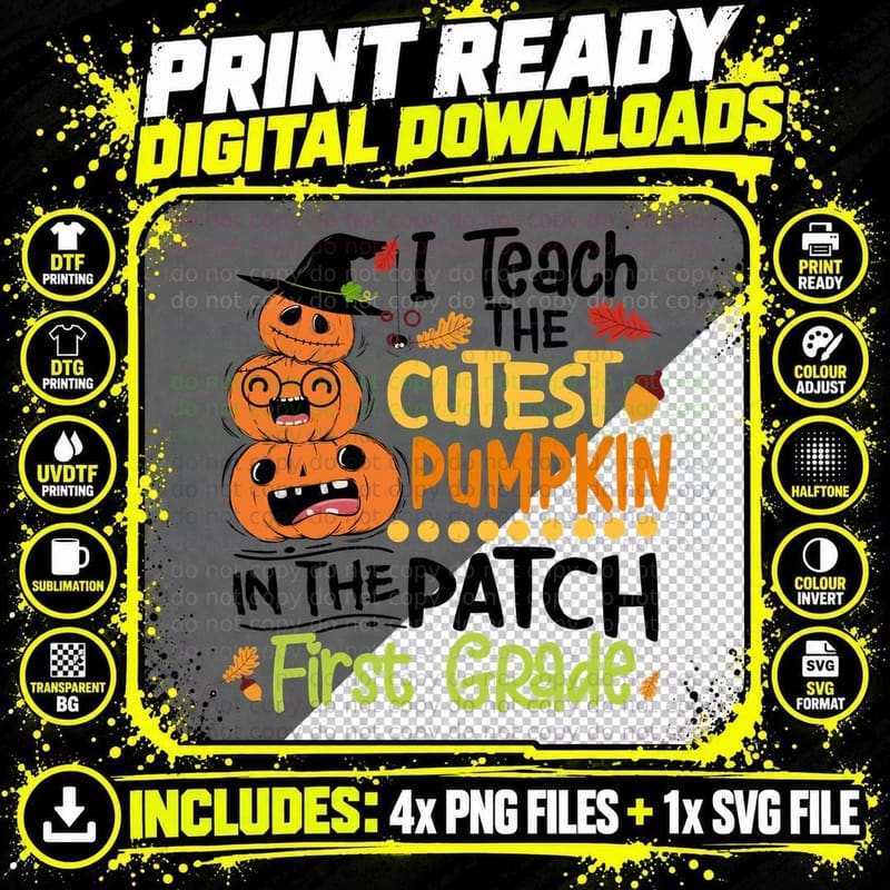 Pumpkin Teacher T-Shirt, Halloween Theme Png SVG Digital Bundle