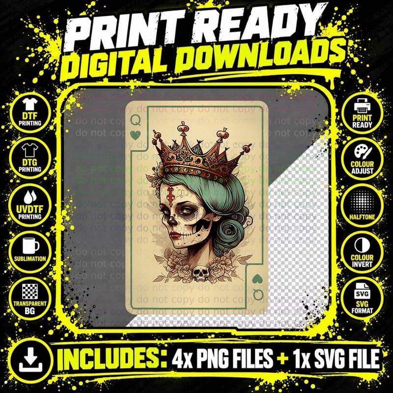 Queen of Hearts Gothic Poker Card Game Halloween Creepy Png SVG Digital Bundle