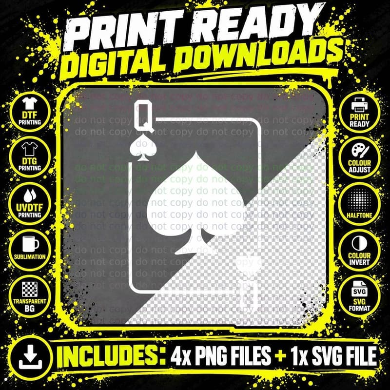Queen of Spades Playing Card Halloween Costume Dark Png SVG Digital Bundle