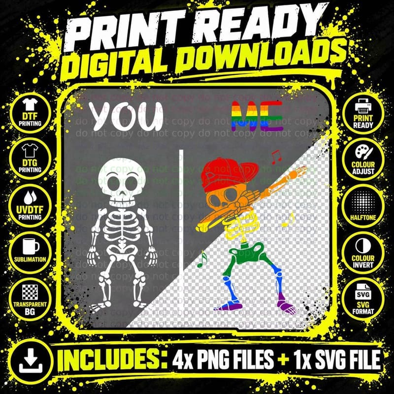 Rainbow Skeleton Dabbing T-Shirt, Pride Dance Party Png SVG Digital Bundle