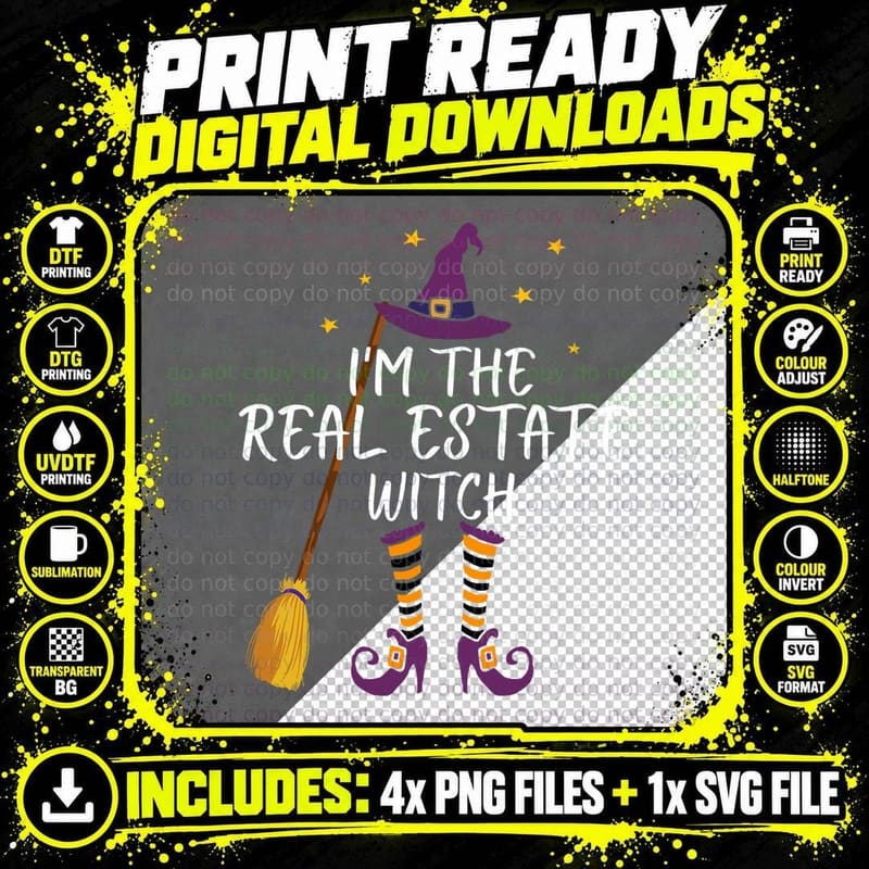 Real Estate Witch Funny Halloween Realtor Agent Costume Png SVG Digital Bundle
