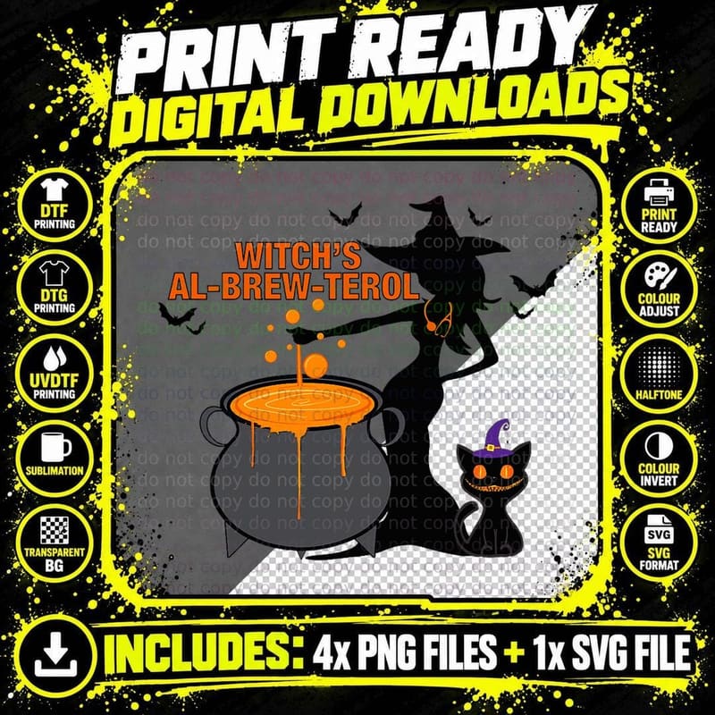 Respiratory Therapist Witch Albuterol Brew Halloween Png SVG Digital Bundle