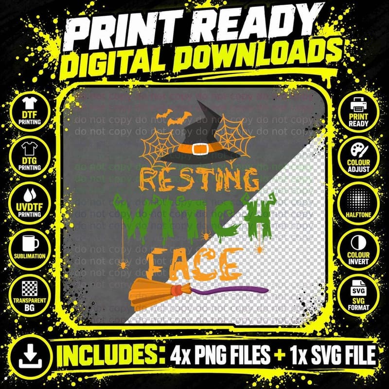 Resting Witch Face T-Shirt, Halloween Theme Png SVG Digital Bundle