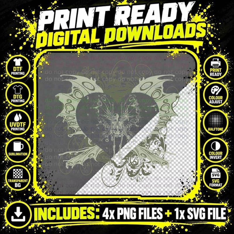 Retro Gothic Fairycore Aesthetic Butterfly Skeleton Png SVG Digital Bundle