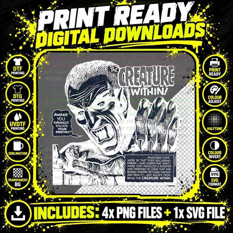 Retro Horror Movie Monster Vampire Vintage Halloween Png SVG Digital Bundle