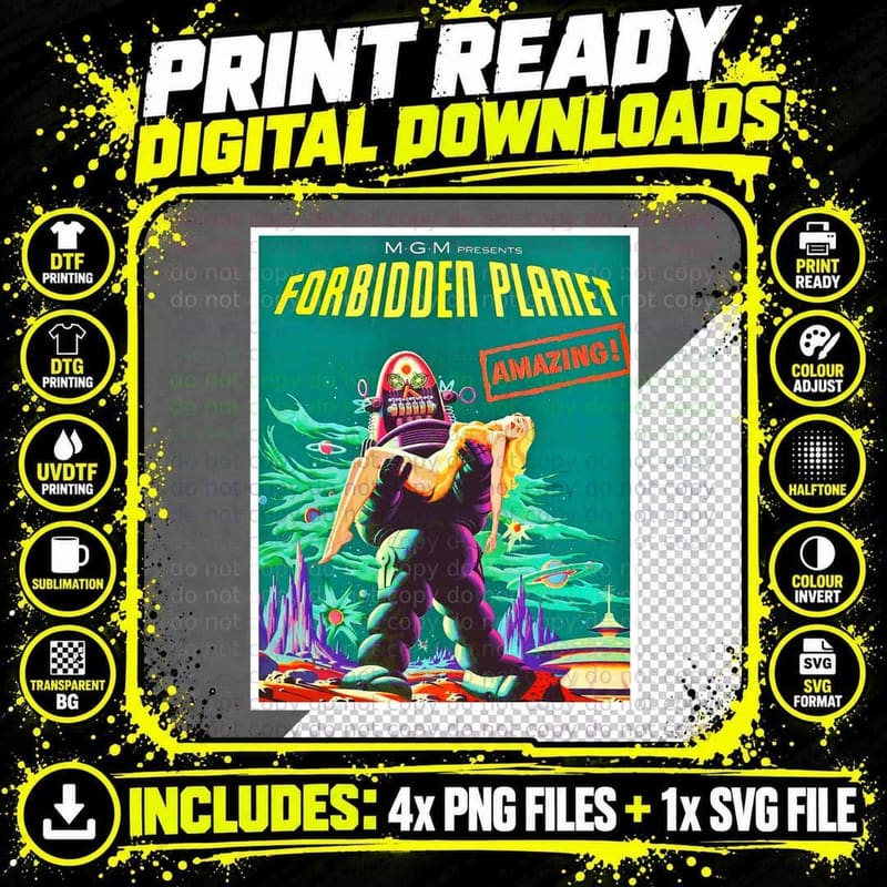 Robot Sci Fi Horror Retro Space Age Science Fiction Png SVG Digital Bundle