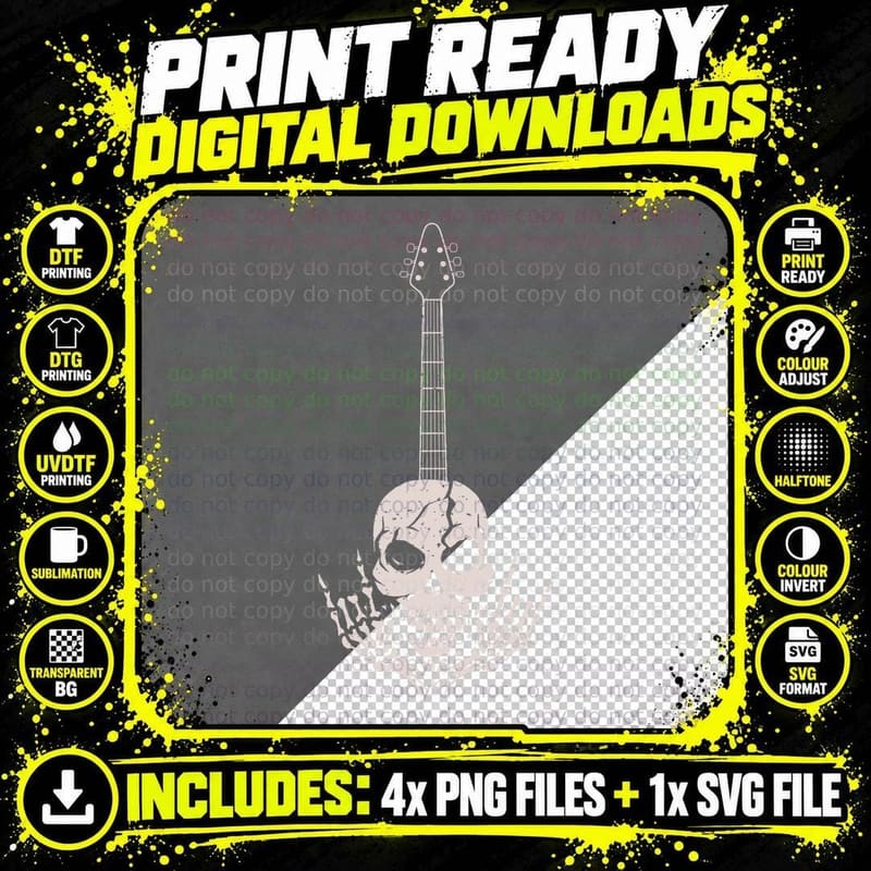 Rock & Roll Skeleton Guitar Player for Music Lover Png SVG Digital Bundle