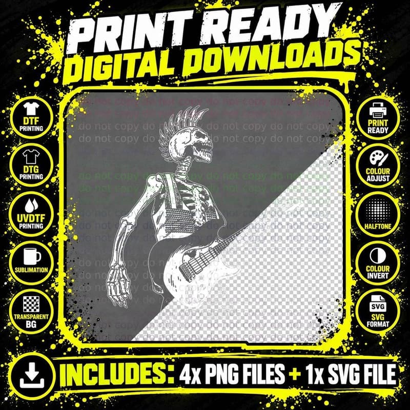 Rock on Rock Star Skeleton Playing Guitar Costume Png SVG Digital Bundle