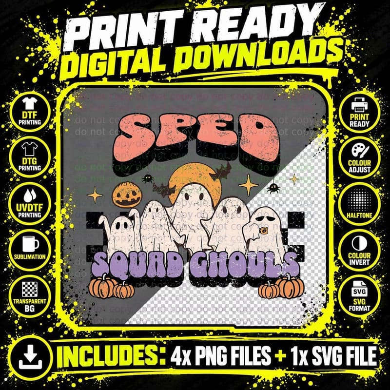 SPED Squad Ghoul Special Education Teacher Halloween Png SVG Digital Bundle