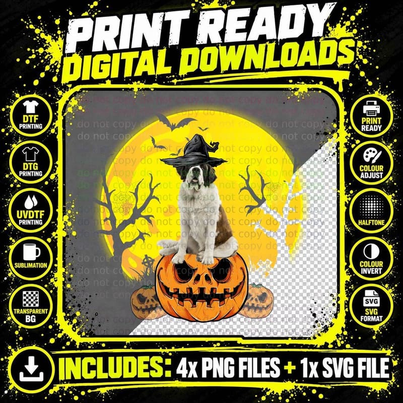 Saint Bernard Halloween Witch Hat T-Shirt Png SVG Digital Bundle
