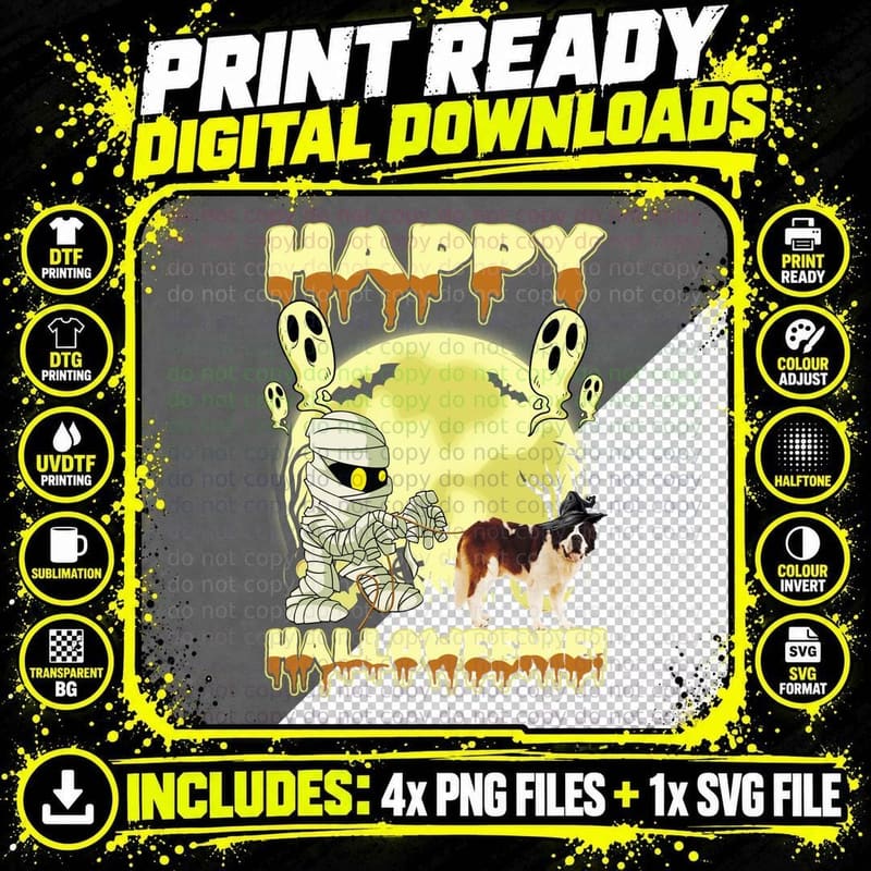 Saint Bernard Mummy T-Shirt, Spooky Halloween Costume Png SVG Digital Bundle