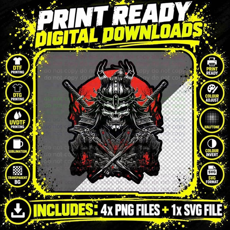Samurai Skeleton - Samurai Art T-Shirt Png SVG Digital Bundle