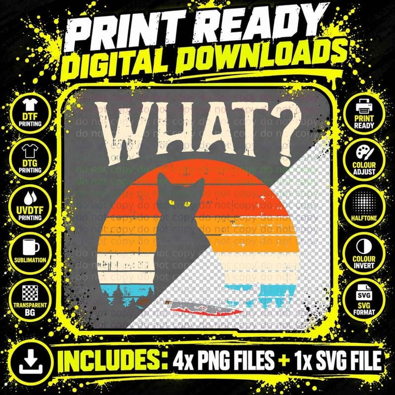 Scary Black Cat Knife Halloween T-Shirt, Retro Horror Png SVG Digital Bundle