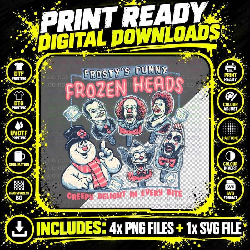 Scary Clowns, Halloween Horror, Frosty's Funny Frozen Png SVG Digital Bundle