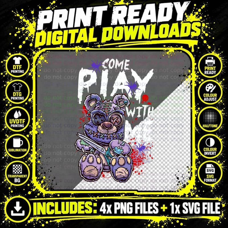 Scary Killer Teddy Bear Pastel Goth Style Creepy Kawaii Png SVG Digital Bundle