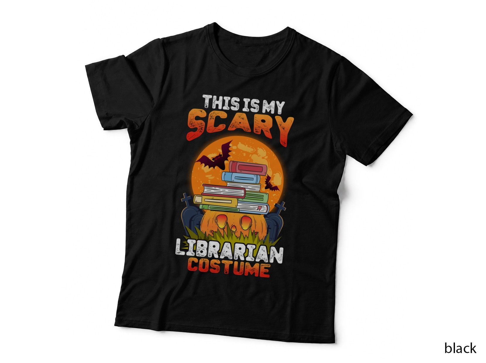 Scary Librarian Costume T-Shirt, Halloween Horror, Spooky Bookworm Print
