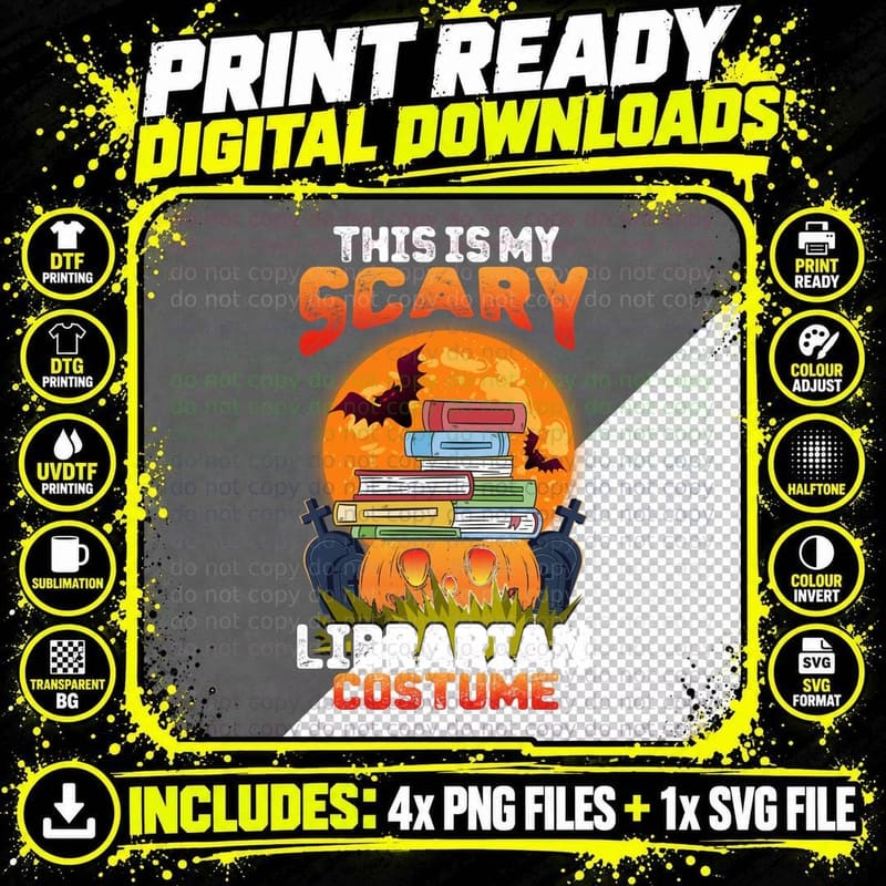 Scary Librarian Costume T-Shirt, Halloween Horror Png SVG Digital Bundle