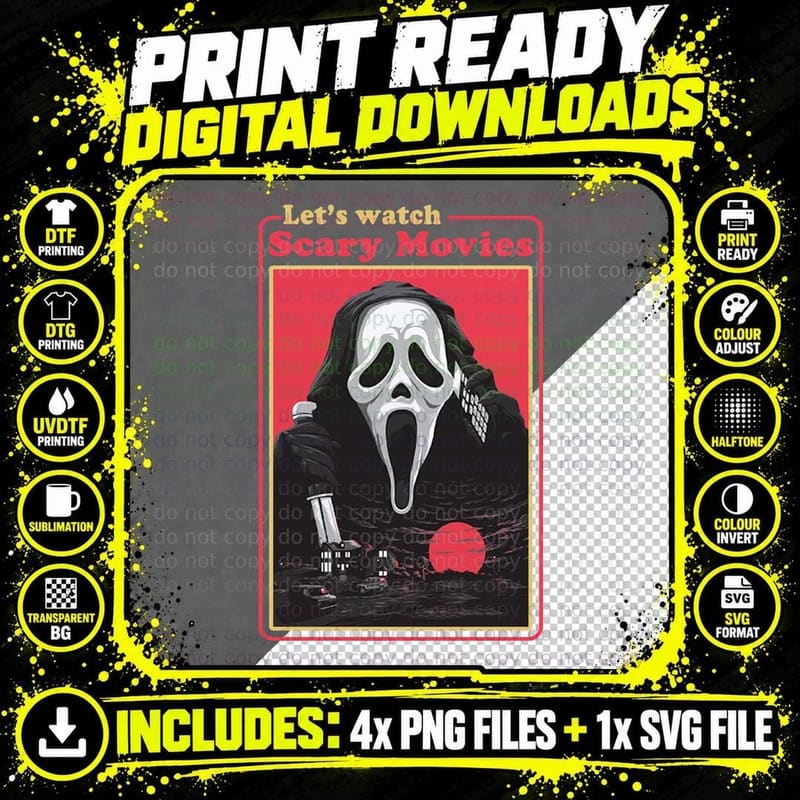 Scary Movies T-Shirt, Halloween Horror Png SVG Digital Bundle