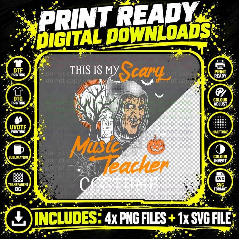 Scary Music Teacher T-Shirt, Halloween Design Png SVG Digital Bundle