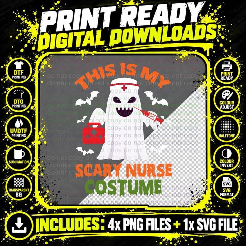 Scary Nurse Costume T-Shirt, Halloween Horror Png SVG Digital Bundle