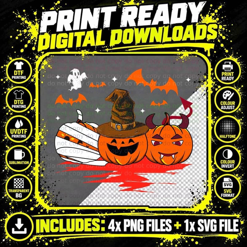 Scary Pumpkin T-Shirt, Halloween Costume Png SVG Digital Bundle