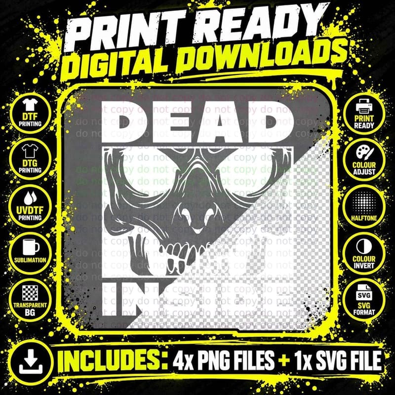 Scary Skeleton Face Quote, Dead Inside Png SVG Digital Bundle