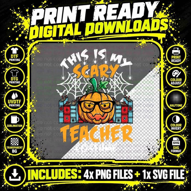 Scary Teacher Costume T-Shirt, Halloween Party Png SVG Digital Bundle