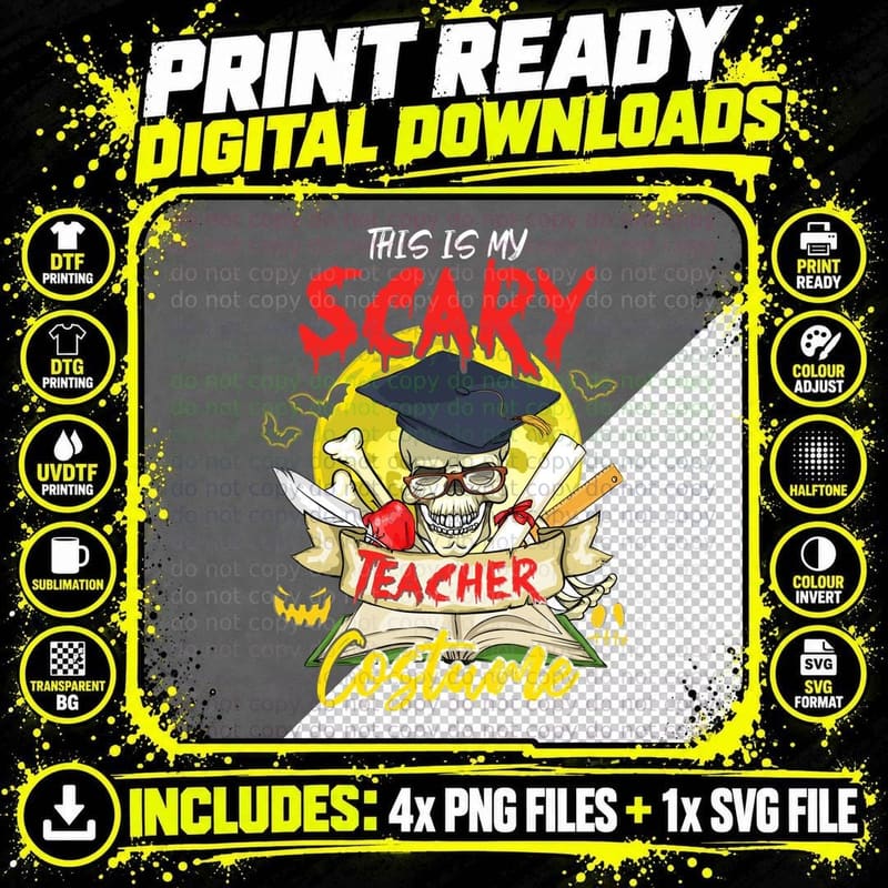 Scary Teacher Halloween T-Shirt, Halloween Design Png SVG Digital Bundle