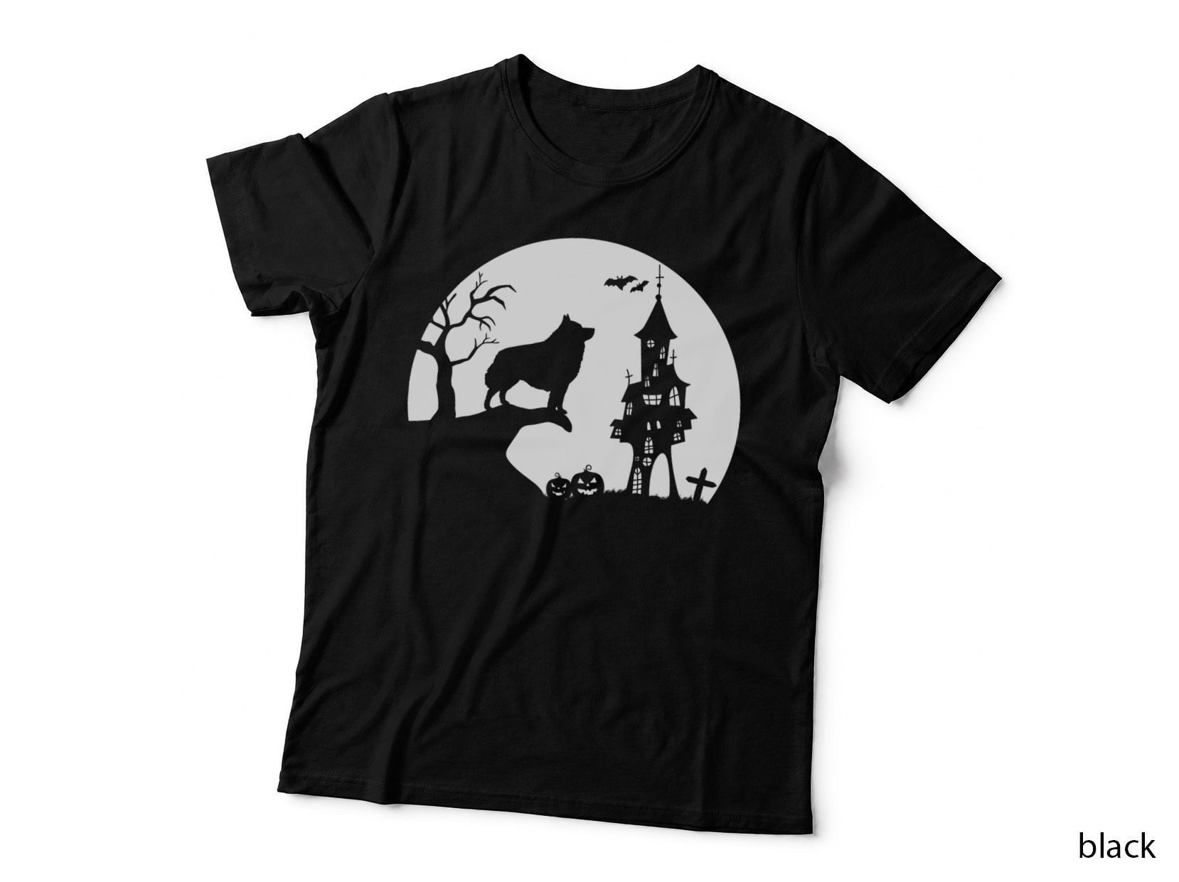 Schipperke Dog Moon Silhouette Funny Halloween Costume T-Shirt