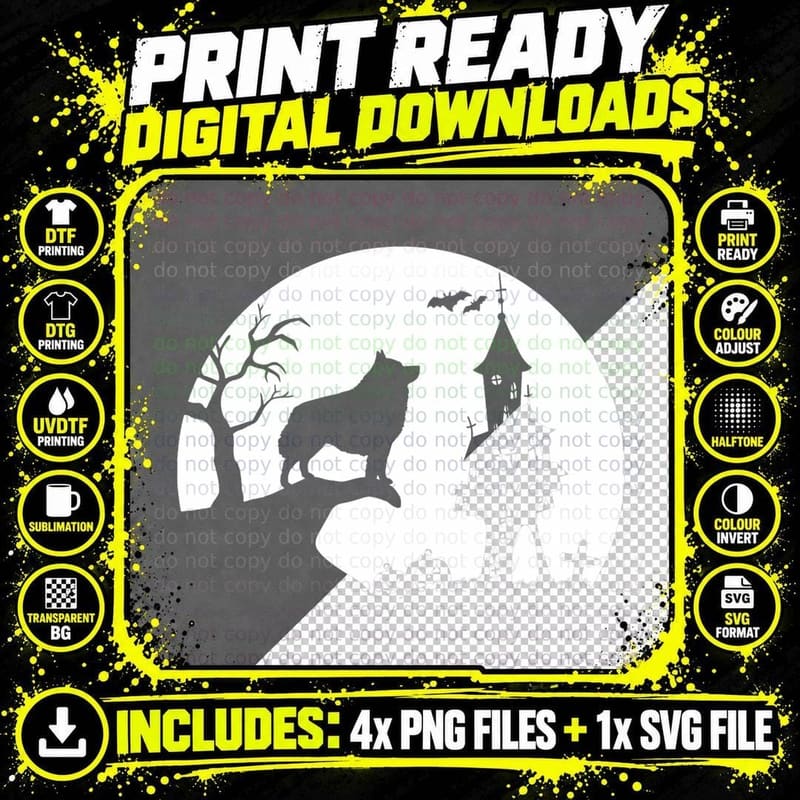 Schipperke Dog Moon Silhouette Funny Halloween Costume Png SVG Digital Bundle