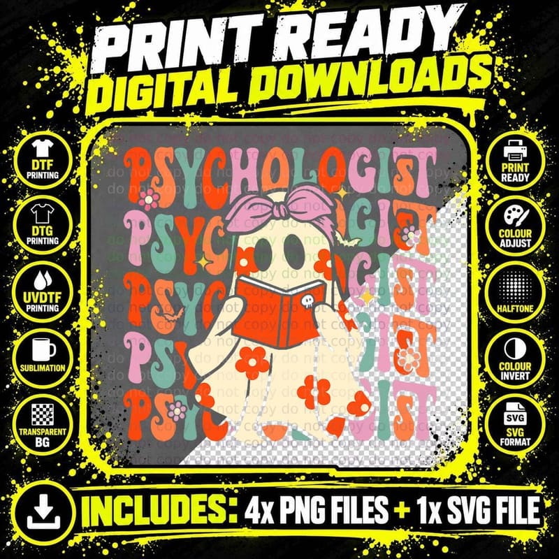 School Psychologist Groovy Halloween Retro Ghost Png SVG Digital Bundle