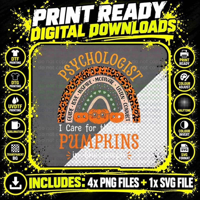 School Psychologist Rainbow Halloween Psychology T-Shirt Png SVG Digital Bundle