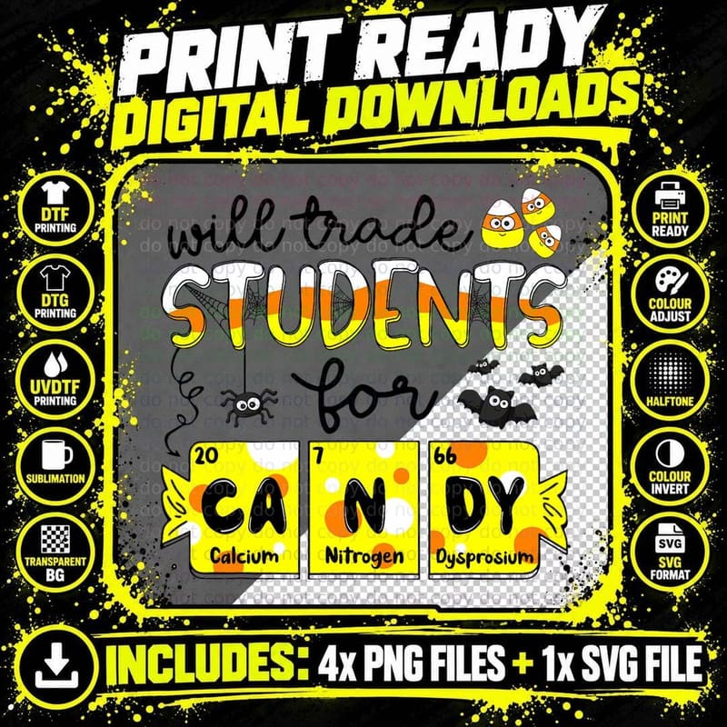 Science Teacher Will Trade Students for Candy Halloween Png SVG Digital Bundle