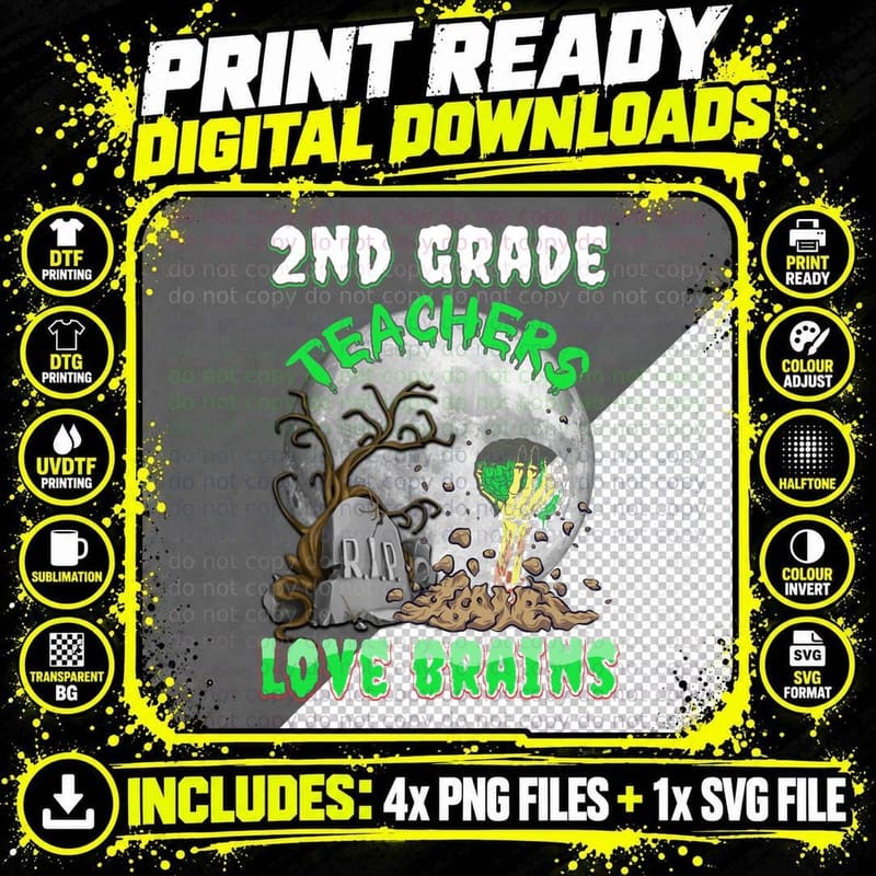 Second Grade Teachers Halloween T-Shirt Png SVG Digital Bundle