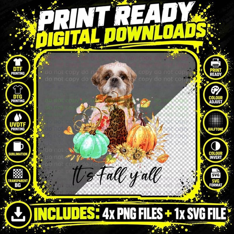 Shih Tzu Fall Pumpkin T-Shirt, Autumn Pet Print Png SVG Digital Bundle