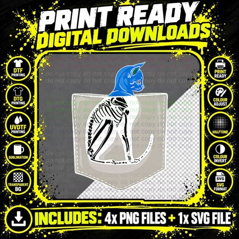 Skeleton Cat in Pocket X-Ray Halloween Costume for Women Png SVG Digital Bundle