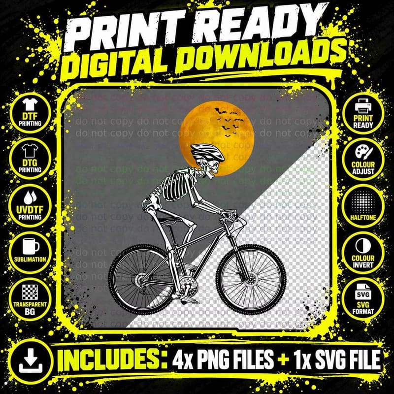 Skeleton Cycling Bicycle Bike Halloween Costume T-Shirt Png SVG Digital Bundle