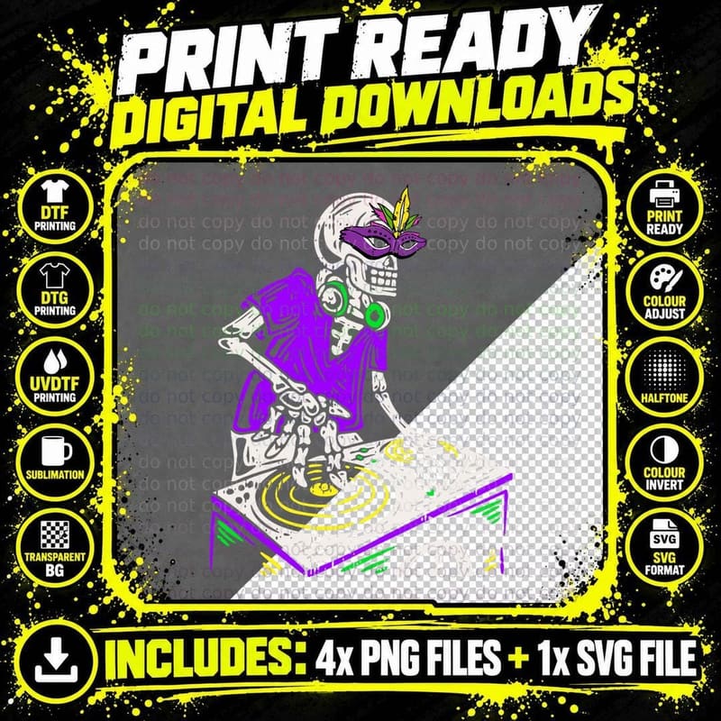 Skeleton DJ Masquerade Mask Mardi Gras Carnival Parade Png SVG Digital Bundle