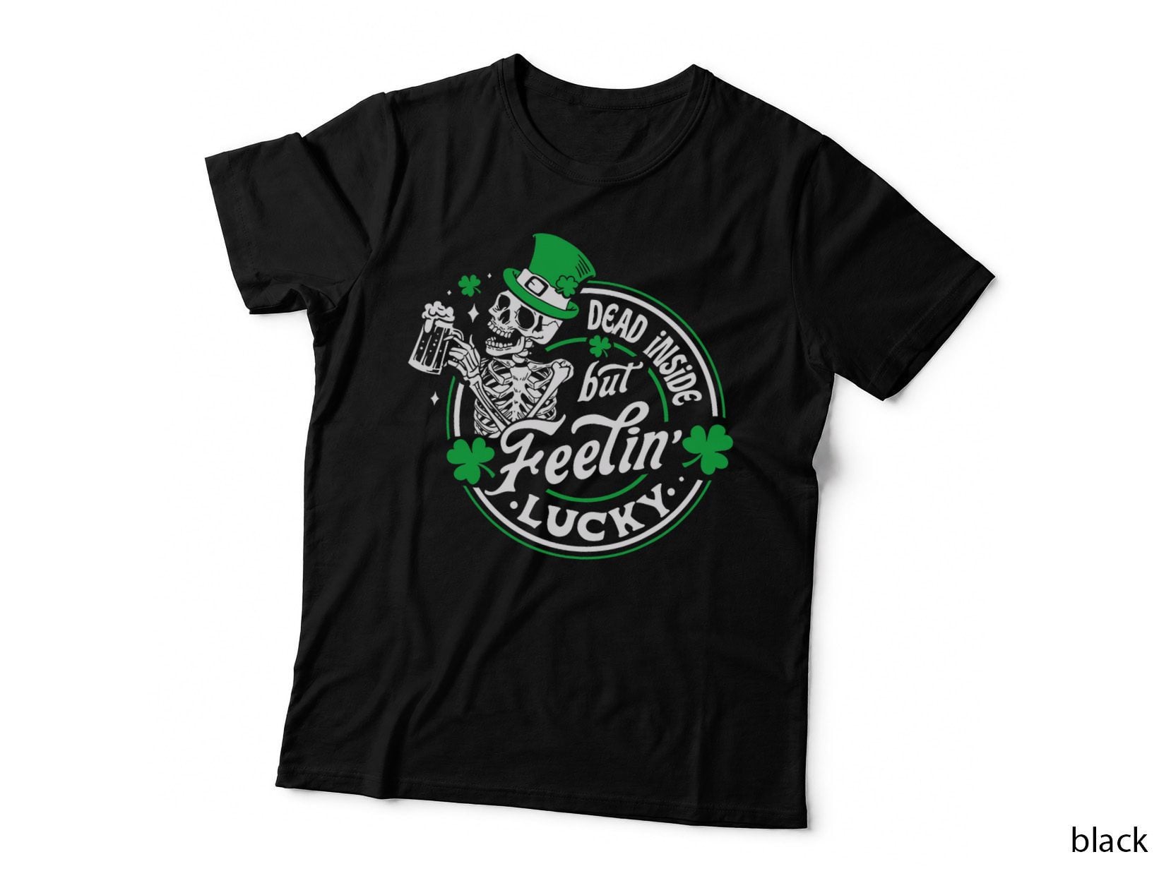 Skeleton Dead Inside but Feeling Lucky Retro St Patricks Day T-Shirt