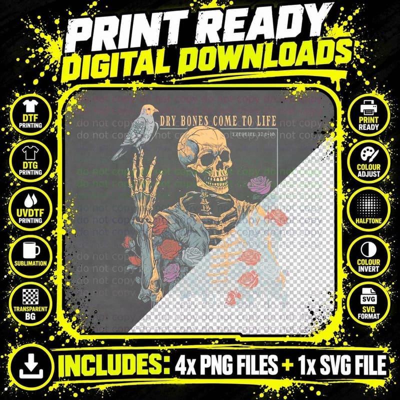 Skeleton Dry Bones Come to Life T-Shirt Png SVG Digital Bundle