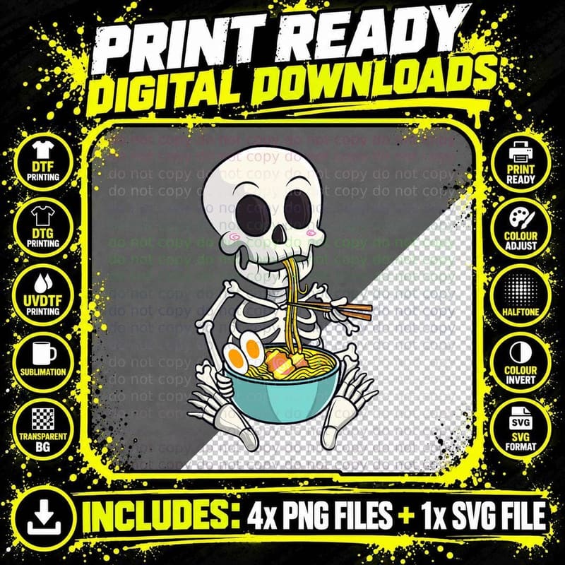 Skeleton Japanese Ramen Noodles Anime Halloween Costume Png SVG Digital Bundle