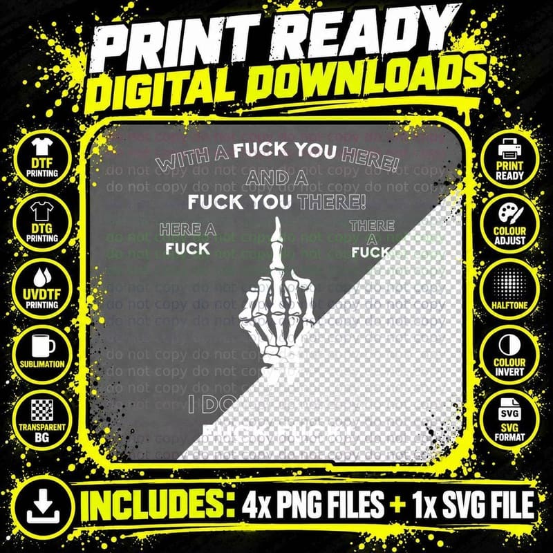 Skeleton Middle Finger F You Pun Adult Humor Novelty Png SVG Digital Bundle