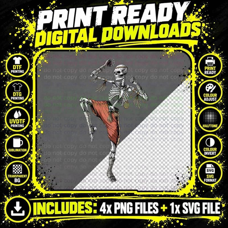 Skeleton Muay Thai Boxing Karate Kickboxing Martial Arts Png SVG Digital Bundle