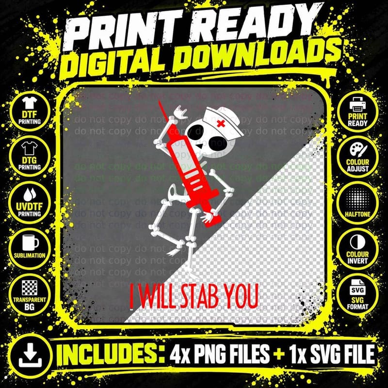 Skeleton Nurse Stab You T-Shirt, Halloween Horror Png SVG Digital Bundle